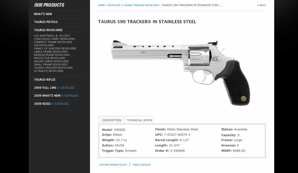 Taurus 590 Tracker in 5mm on Website