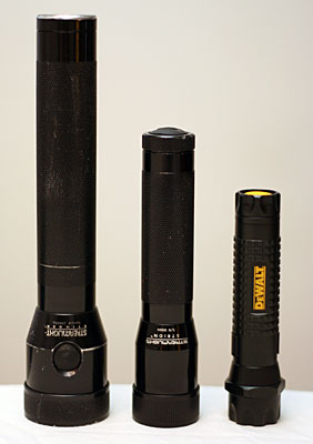 Left to Right: Streamlight Stinger, Streamlight Strion, DeWalt 1AAT