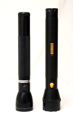 The DeWalt 3D compared to the Mag Charger flashlight.