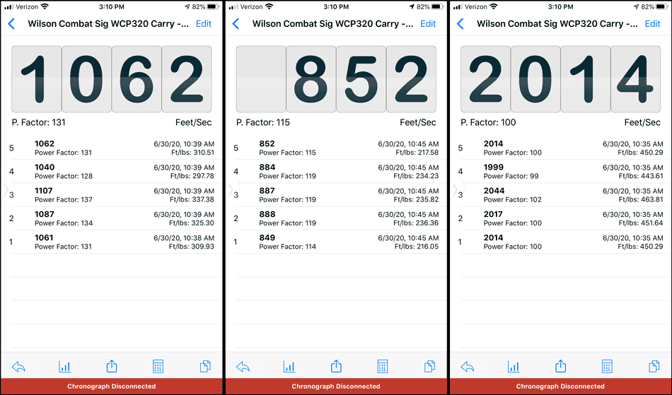 Velocity Testing of WCP320 Carry