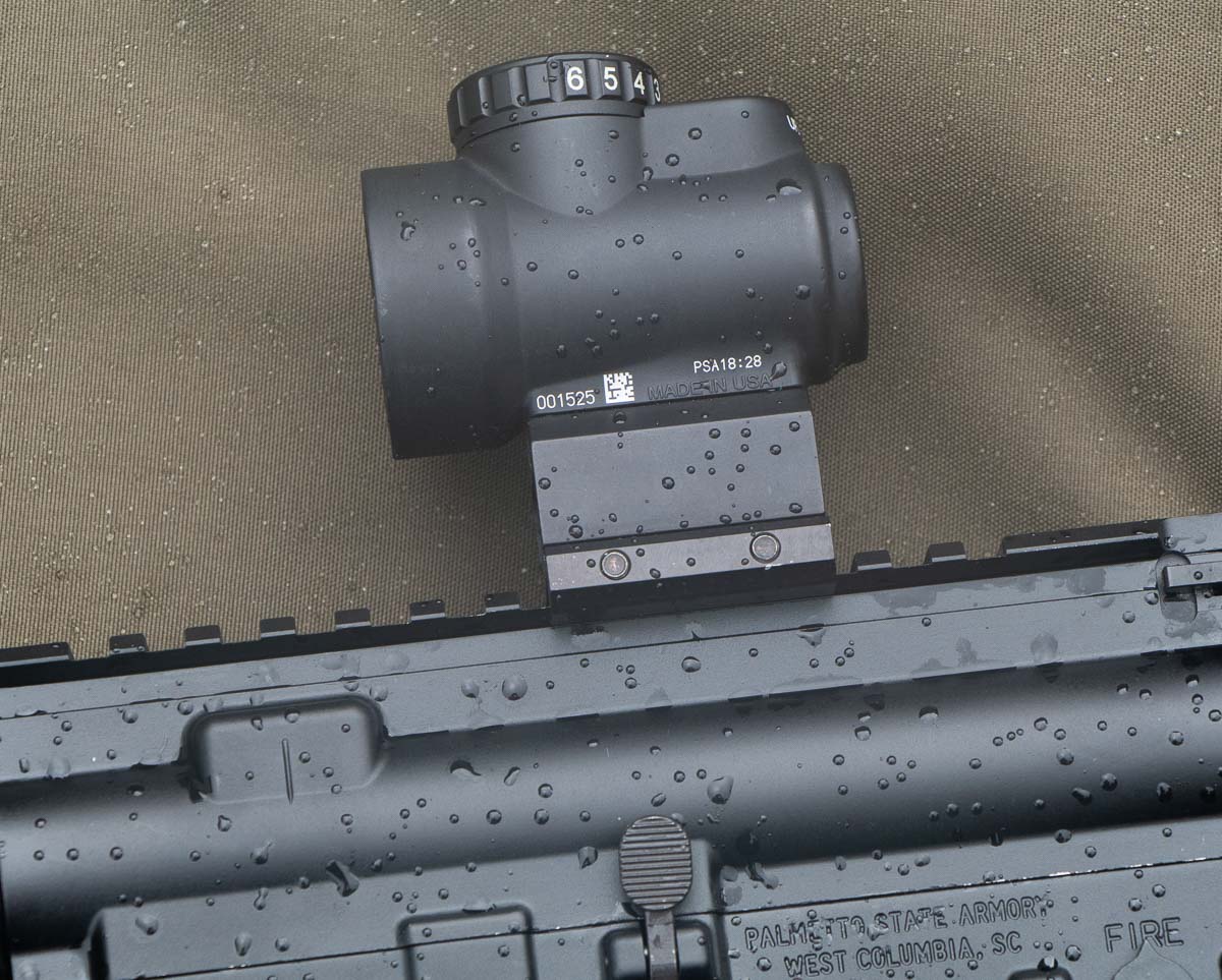 Trijicon MRO mounted on PSA AR-15 rifle