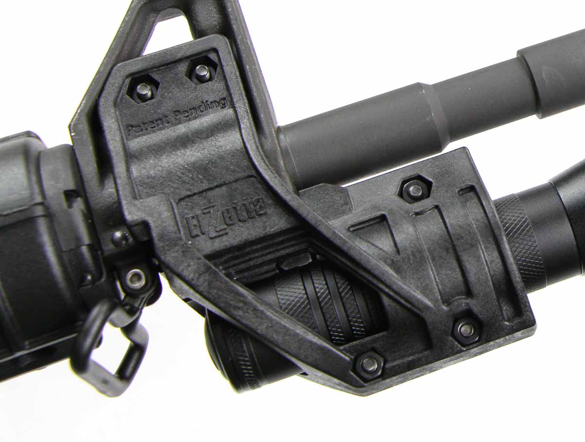 detail view of Elzetta flashlight mount on AR15