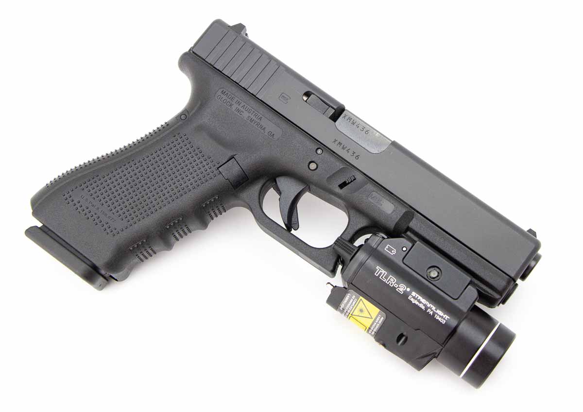 Glock pistol with weapon light attached