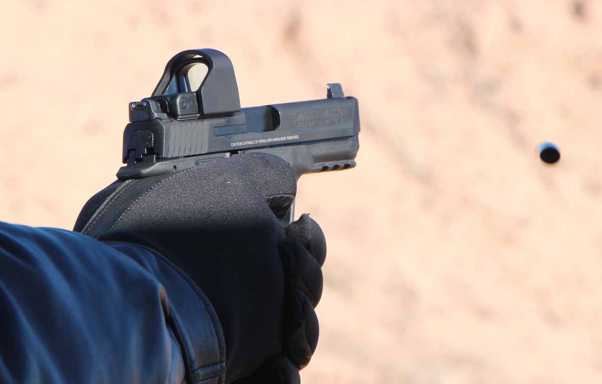 man shooting the Smith Wesson MP CORE at the range with RMR