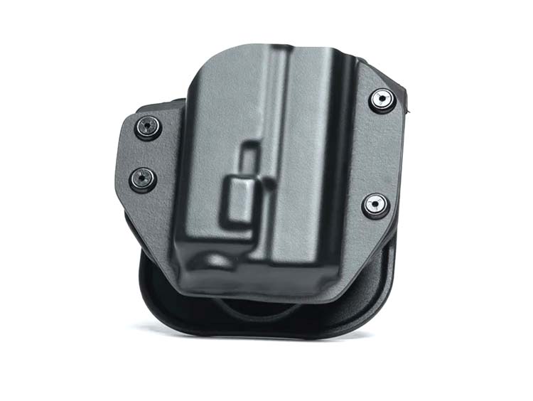 In this photo we see the Alien Gear Cloak OWB Paddle holster for the Ruger 57 handgun. The holster features a spring steel retainer with the company's blend of materials that make the rig comfortable to wear all day while maintaining the security and rigidness needed for the responsible carry of a handgun for self defense.