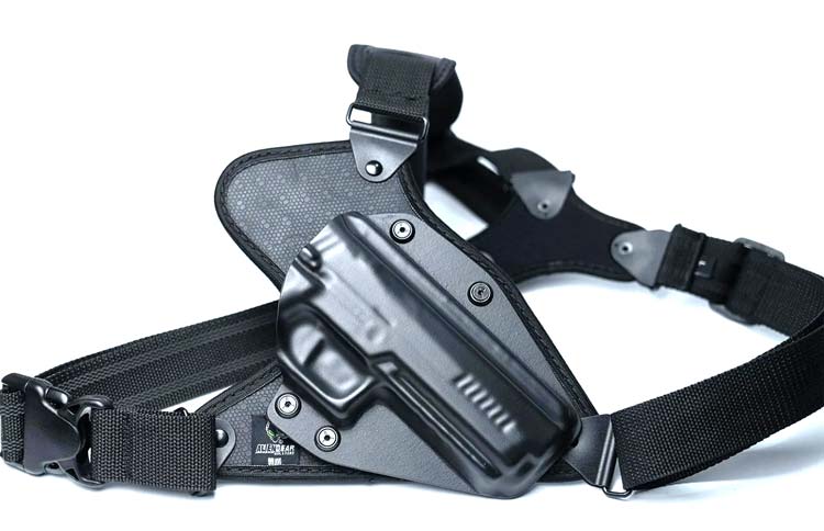 In this photograph is the chest holster for the Ruger 57. It is made by Alien Gear and incorporates many of the company's unique features to make this great for hunting, fishing and other outdoor activities.