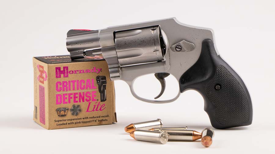 Smith and Wesson 642 J-frame revolver with Hornady Critical Defense Lite 38 Special ammunition