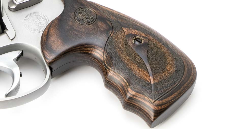 wood grips on Smith & Wesson 986 9mm revolver