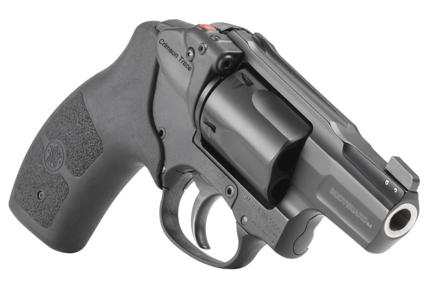 Smith & Wesson Bodyguard 38 2.0 with Crimson Trace laser attached to the gun