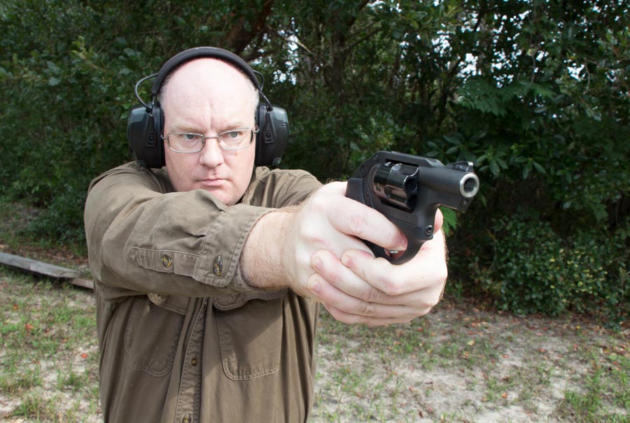 author testing the Ruger LCR 357 on the shooting range